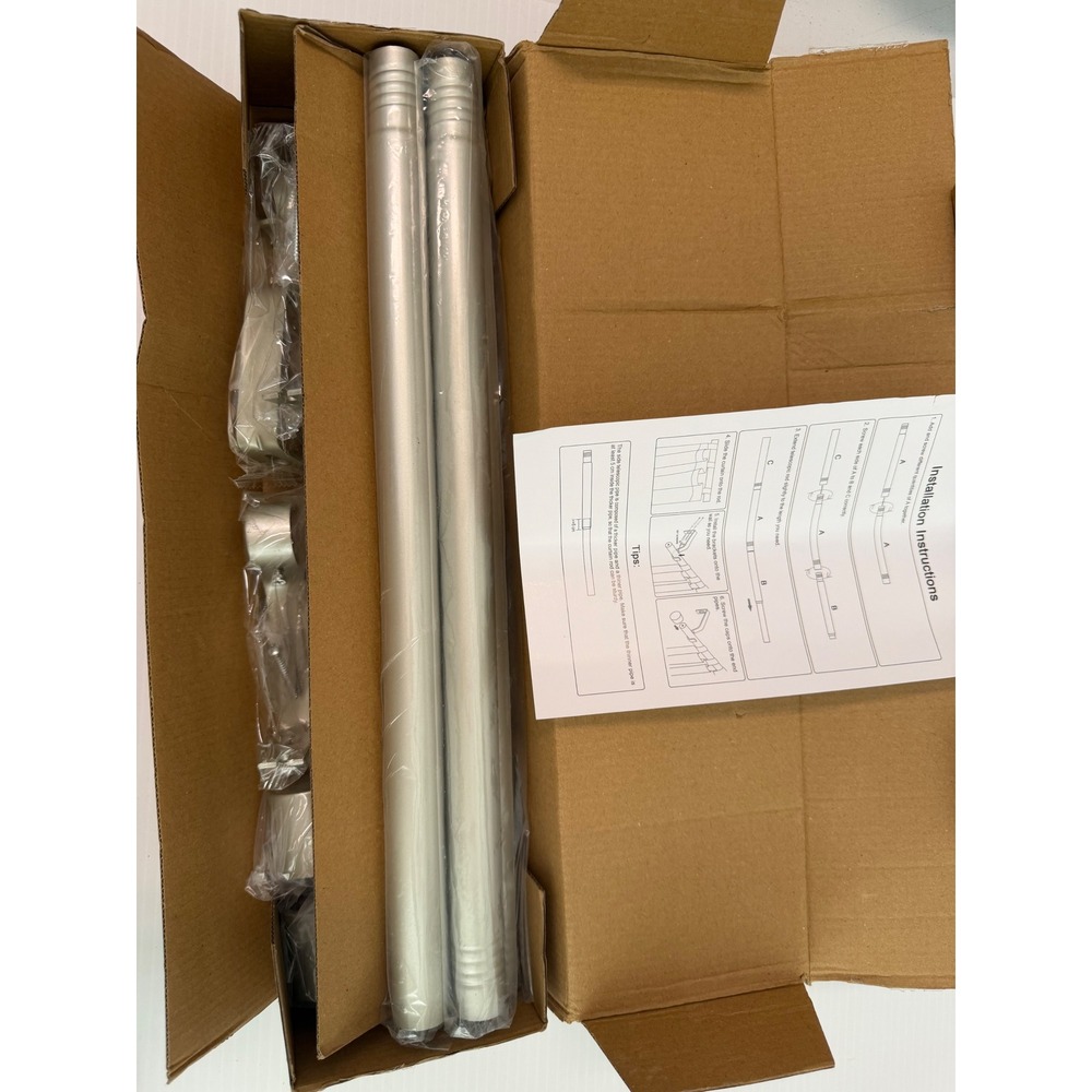 Silver Adjustable Telescopic Curtain Rod Set with Mounting Hardware and Brackets
